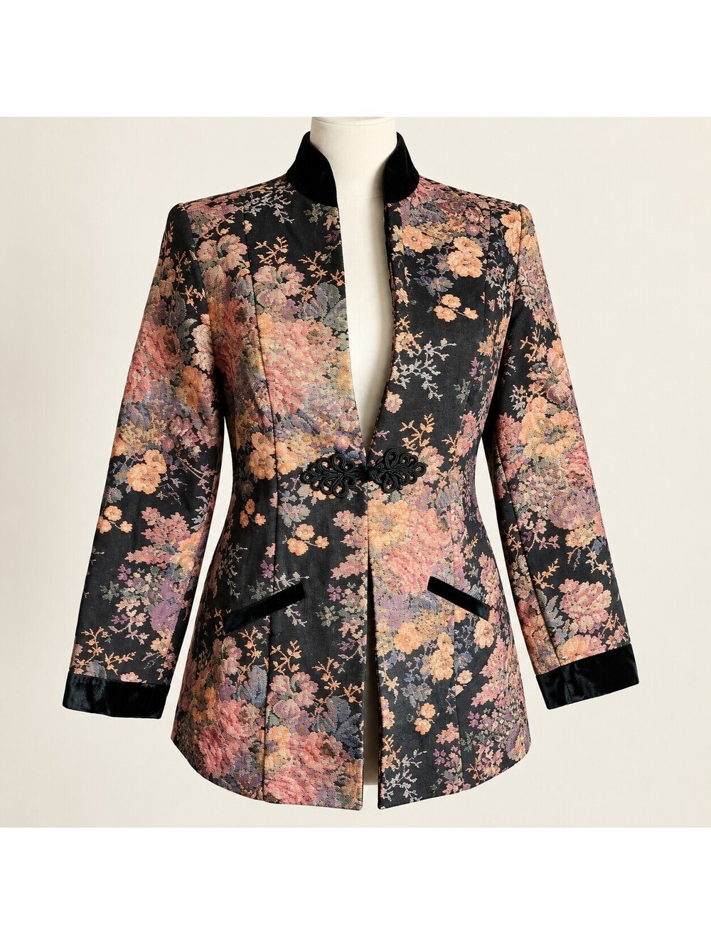 Soft Surroundings Metallic Floral Tapestry Velvet Trim Jacket Large